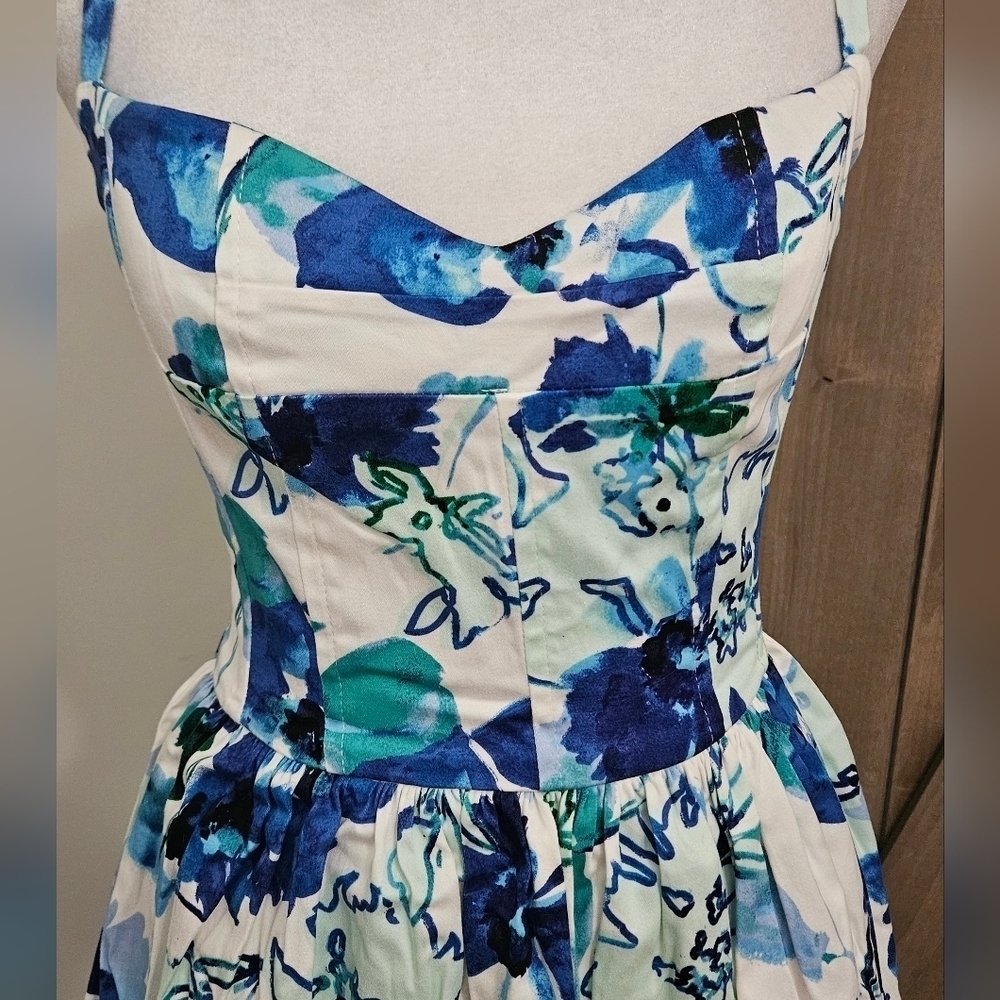 NWT Aqua Bloomingdale's Blue Floral Fit & Flare Sweatheart Neckline Sundress XS - Picture 15 of 16